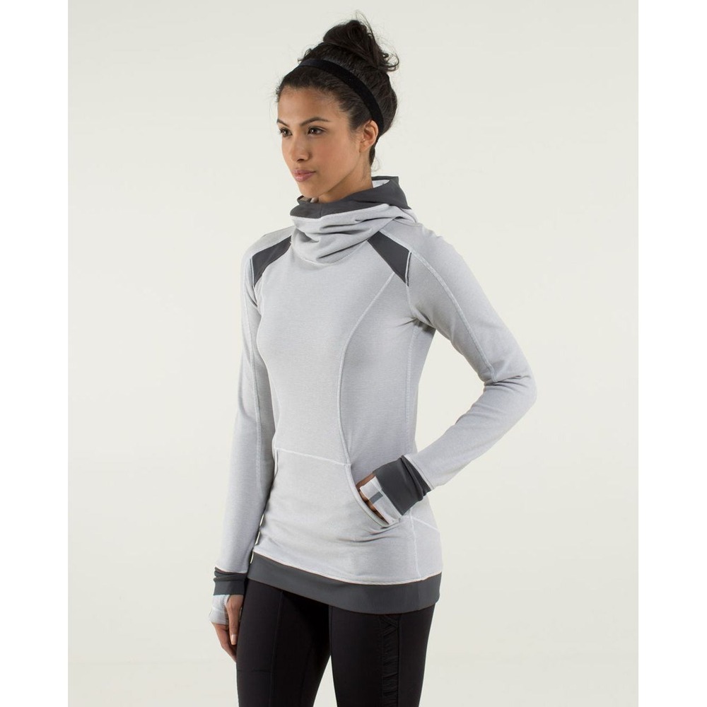 Lululemon Base Runner Hoodie Wee Stripe Grey White Rulu Running Pullover Size 8